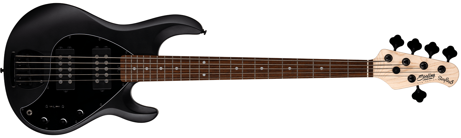The StingRay Ray5HH bass in Stealth Black front details.